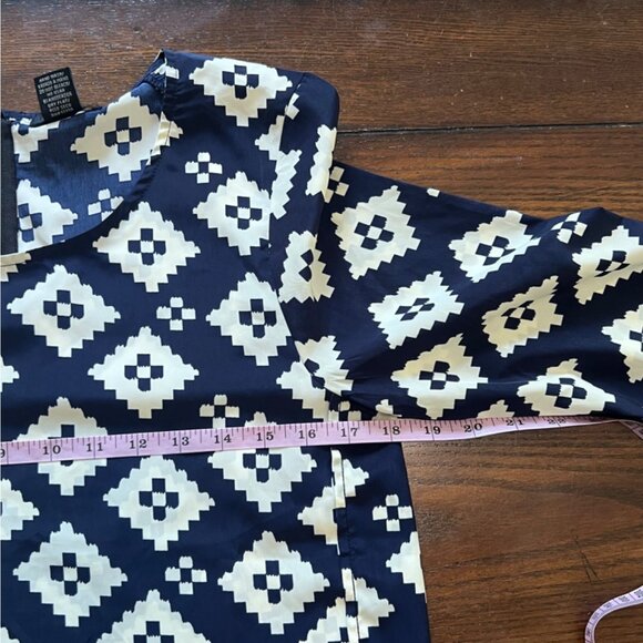 Timing Blue & White Geometric Print Three Quarter Sleeve Blouse M Office Career - Picture 7 of 8